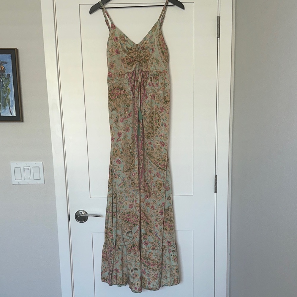 Elegant Floral Maxi Dress in light blue and Pink